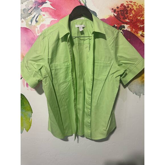 Chicos Button Up Short Sleeve Shirt - Size 3 - Color Lime Green - Picture 1 of 4